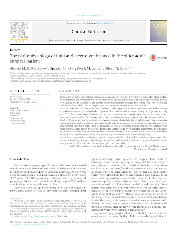 The pathophysiology of fluid and electrolyte balance in the older adult surgical patient Thumbnail