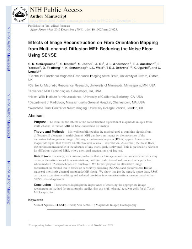 Effects of image reconstruction on fiber orientation mapping from multichannel diffusion MRI: reducing the noise floor using SENSE Thumbnail