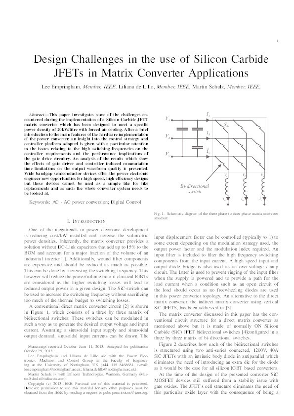 Design challenges in the use of silicon carbide JFETs in matrix converter applications Thumbnail