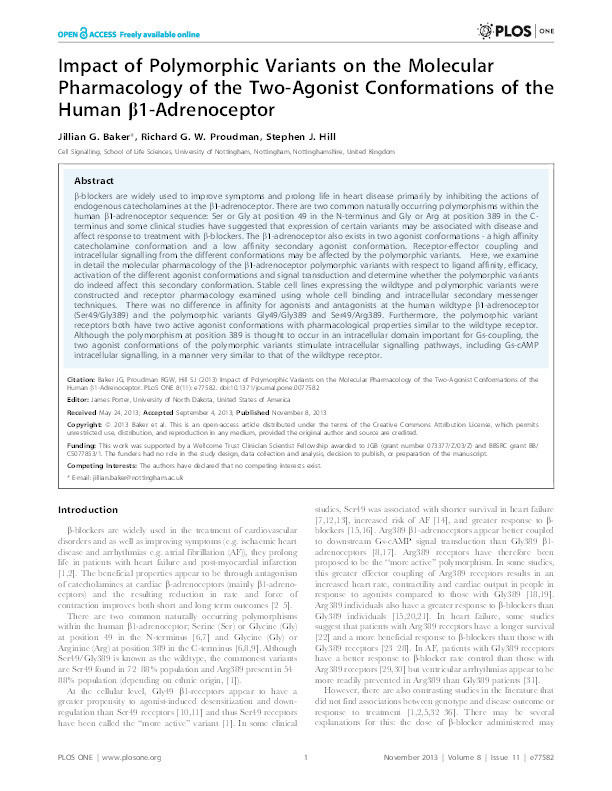 Impact of polymorphic variants on the molecular pharmacology of the two-agonist conformations of the human ?1-adrenoceptor Thumbnail