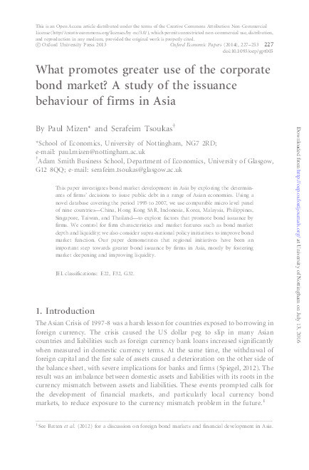 What promotes greater use of the corporate bond market? A study of the issuance behaviour of firms in Asia Thumbnail