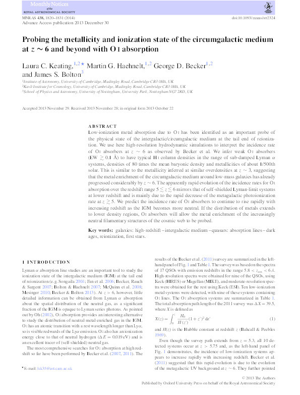 Probing the metallicity and ionization state of the circumgalactic medium at z~6 and beyond with OI absorption Thumbnail