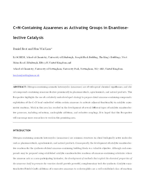 C=N-containing azaarenes as activating groups in enantioselective catalysis Thumbnail