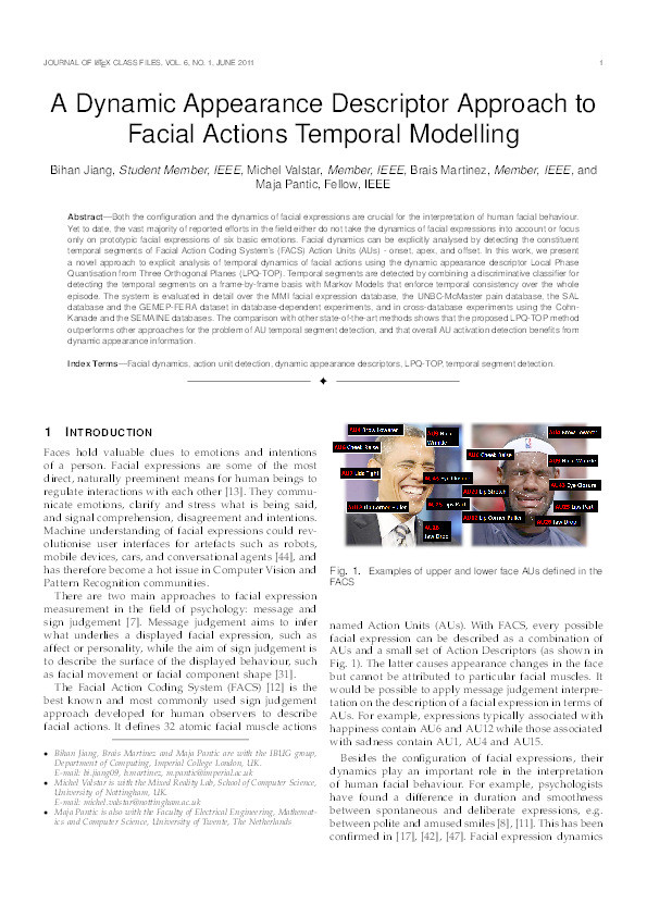 A dynamic appearance descriptor approach to facial actions temporal modeling Thumbnail