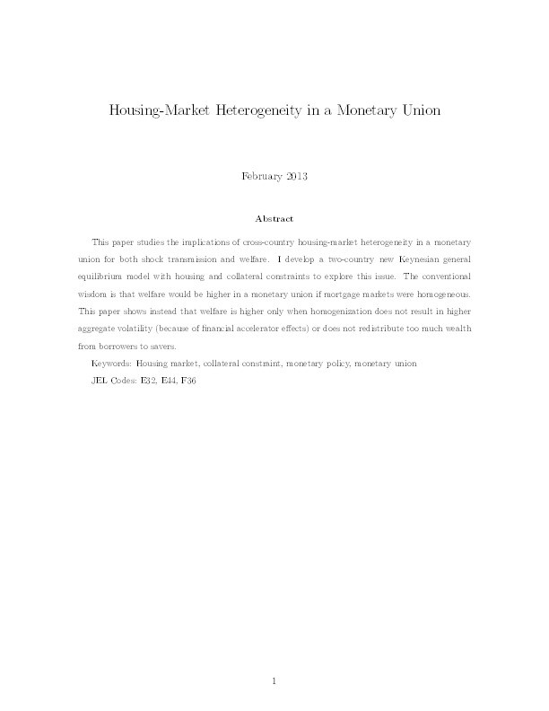 Housing-market heterogeneity in a monetary union Thumbnail