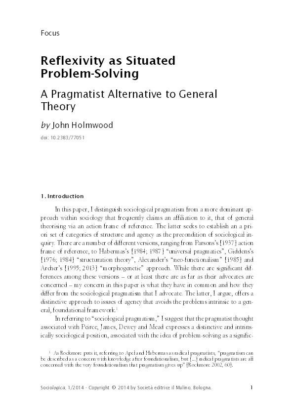 Reflexivity as situated problem-solving: A pragmatist alternative to general theory Thumbnail