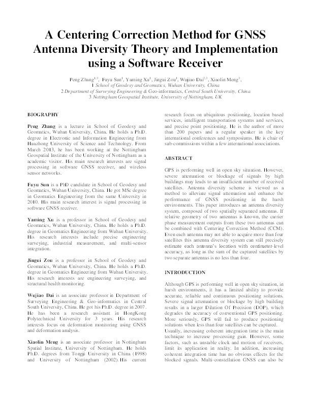 A centering correction method for GNSS antenna diversity theory and implementation using a software receiver Thumbnail