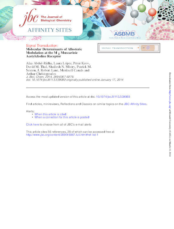 Molecular determinants of allosteric modulation at the M1 muscarinic acetylcholine receptor Thumbnail