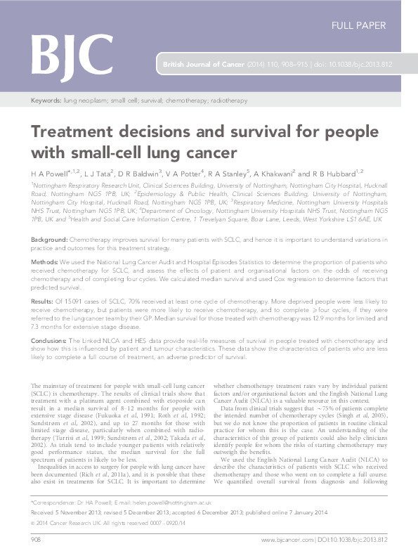 Treatment decisions and survival for people with small-cell lung cancer Thumbnail