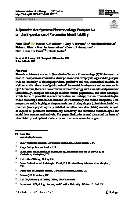 A Quantitative Systems Pharmacology Perspective on the Importance of Parameter Identifiability Thumbnail