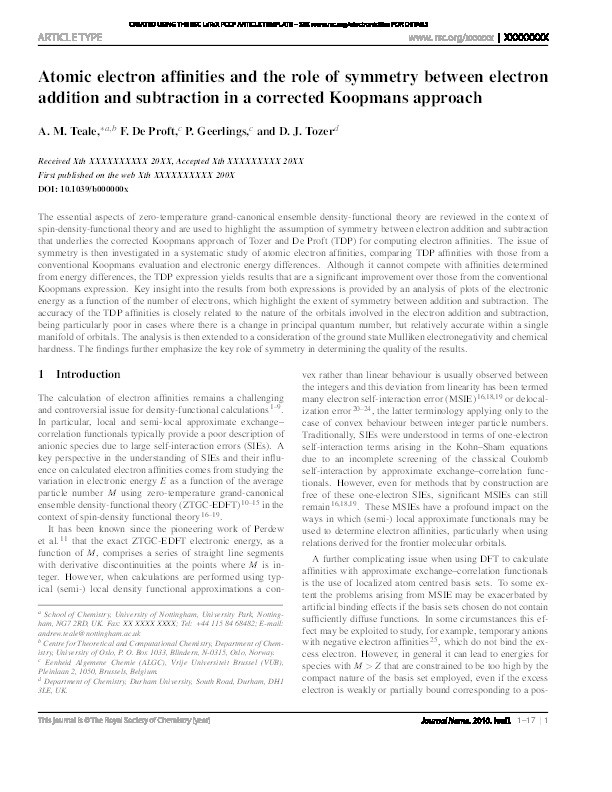 Atomic electron affinities and the role of symmetry between electron addition and subtraction in a corrected Koopmans approach Thumbnail