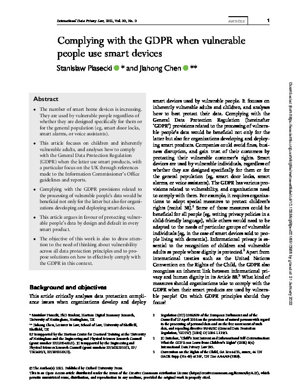 Complying with the GDPR when vulnerable people use smart devices Thumbnail
