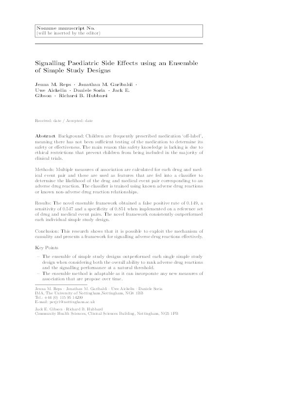 Signalling Paediatric Side Effects using an Ensemble of Simple Study Designs Thumbnail