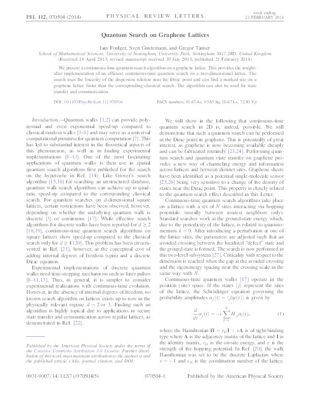 Quantum search on graphene lattices Thumbnail