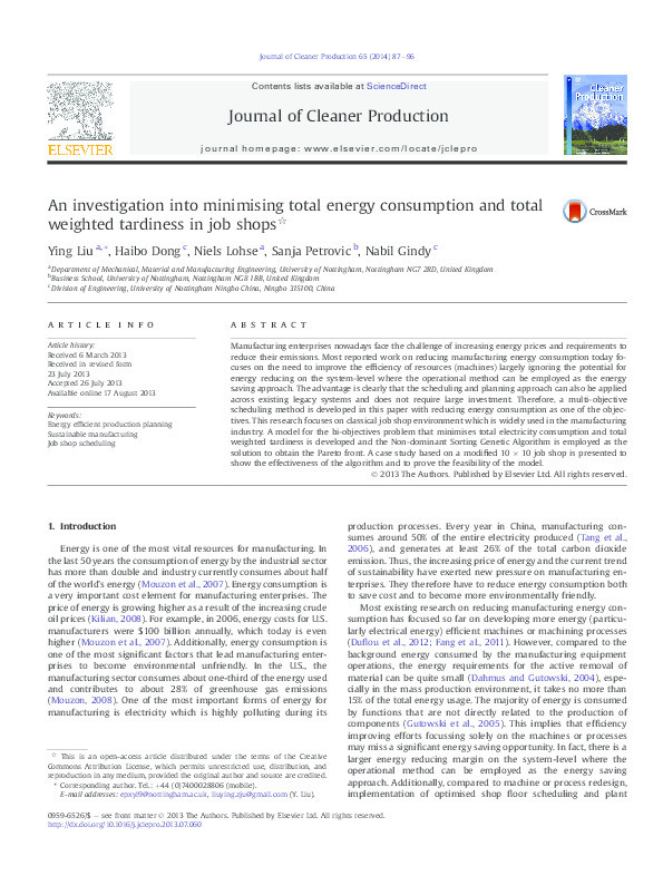 An investigation into minimising total energy consumption and total weighted tardiness in job shops Thumbnail