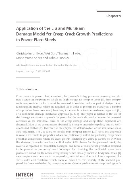 Application of the Liu and Murakami damage model for creep crack growth predictions in power plant steels Thumbnail