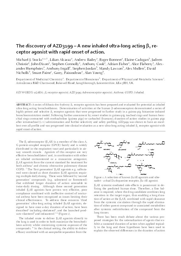 Discovery of AZD3199, An Inhaled Ultralong Acting ?2 Receptor Agonist with Rapid Onset of Action Thumbnail