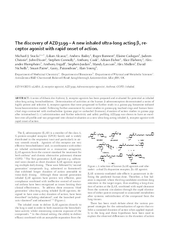 Discovery of AZD3199, An Inhaled Ultralong Acting β2 Receptor Agonist with Rapid Onset of Action Thumbnail