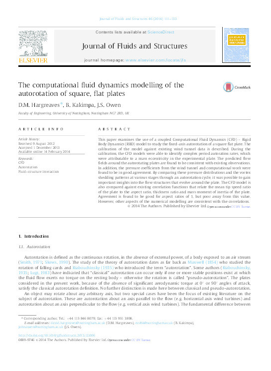 The computational fluid dynamics modelling of the autorotation of square, flat plates Thumbnail