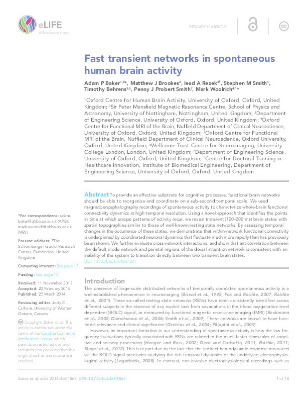 Fast transient networks in spontaneous human brain activity Thumbnail