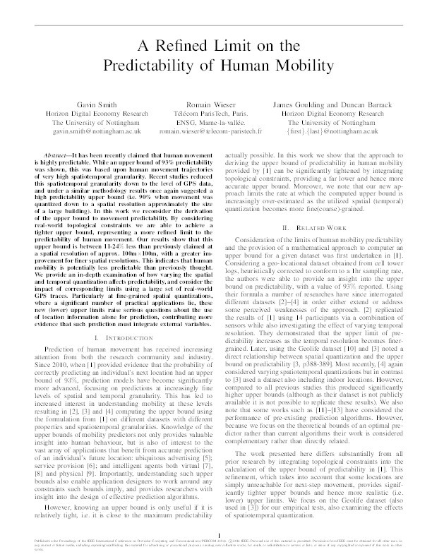 A refined limit on the predictability of human mobility Thumbnail