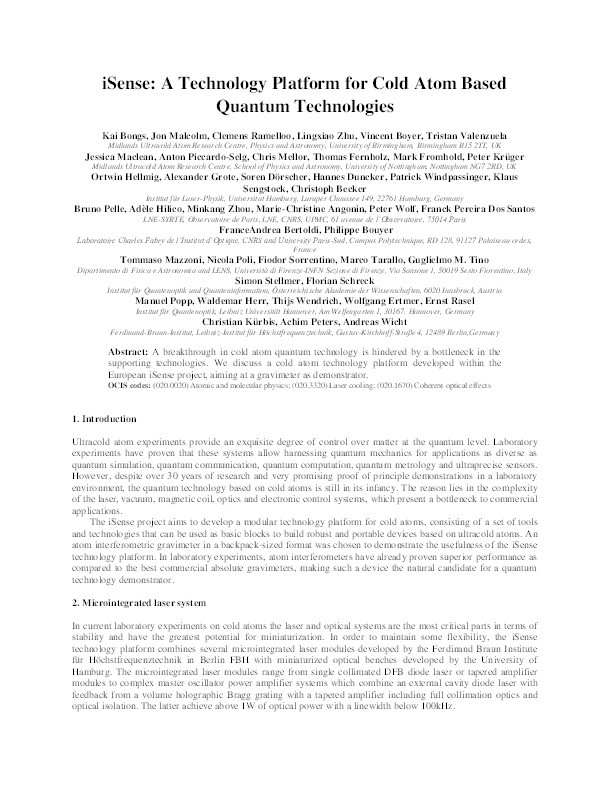 iSense: a technology platform for cold atom based quantum technologies Thumbnail