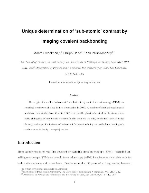 Unique determination of “subatomic” contrast by imaging covalent backbonding Thumbnail