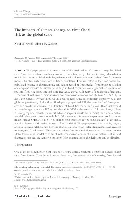 The impacts of climate change on river flood risk at the global scale Thumbnail