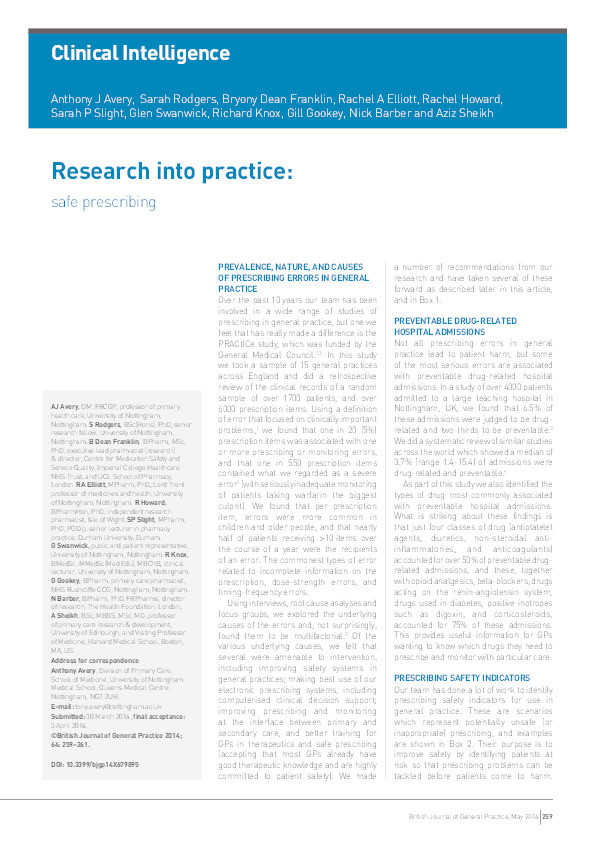 Research into practice: safe prescribing Thumbnail