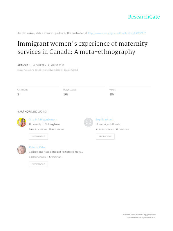 Immigrant women’s experiences of maternity services in Canada: a meta-ethnography Thumbnail