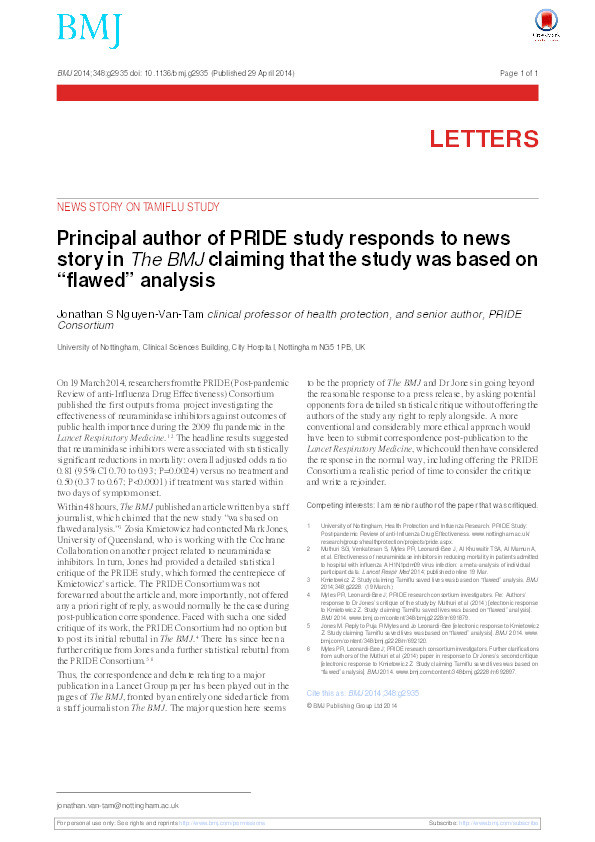 Principal author of PRIDE study responds to news story in the BMJ claiming that the study was based on "flawed" analysis Thumbnail