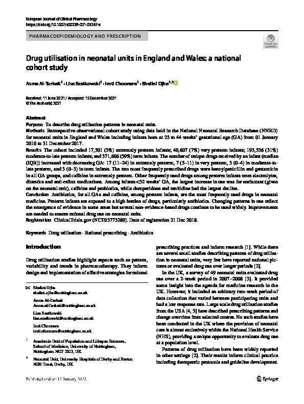 Drug utilisation in neonatal units in England and Wales: a national cohort study Thumbnail