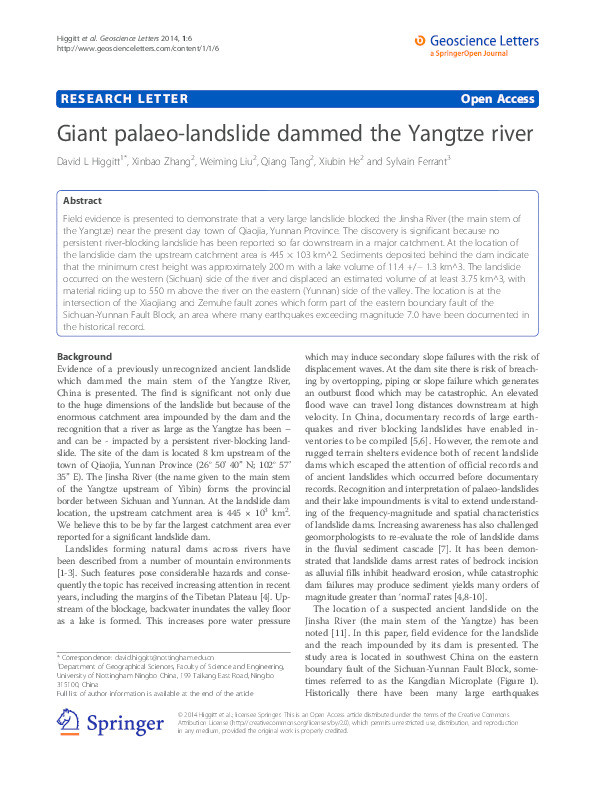 Giant palaeo-landslide dammed the Yangtze river Thumbnail