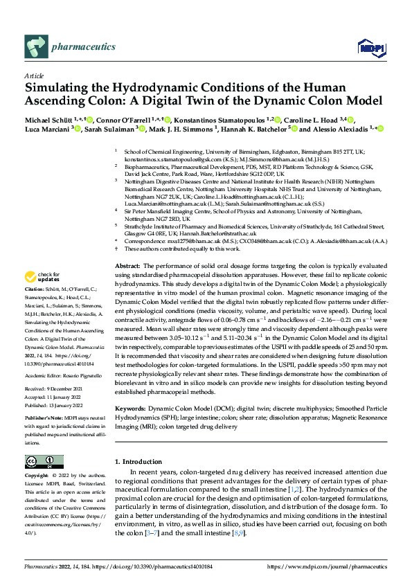 Simulating the Hydrodynamic Conditions of the Human Ascending Colon: A Digital Twin of the Dynamic Colon Model Thumbnail