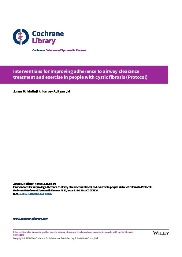 Interventions for improving adherence to airway clearance treatment and exercise in people with cystic fibrosis Thumbnail