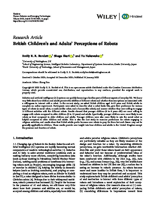 British Children’s and Adults’ Perceptions of Robots Thumbnail