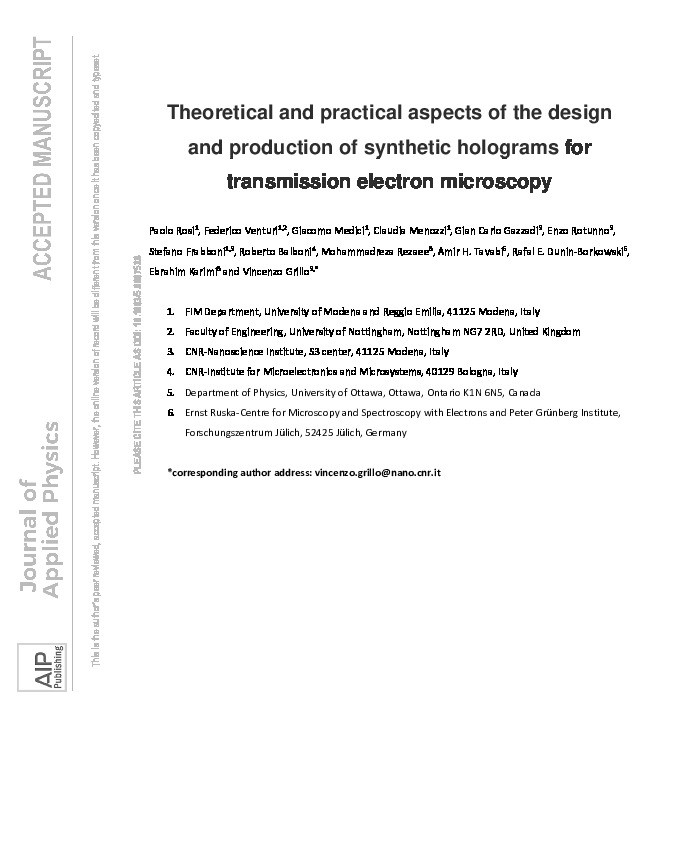 Theoretical and practical aspects of the design and production of synthetic holograms for transmission electron microscopy Thumbnail