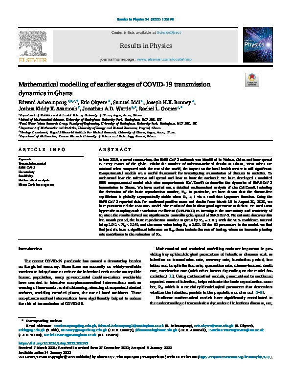 Mathematical modelling of earlier stages of COVID-19 transmission dynamics in Ghana Thumbnail