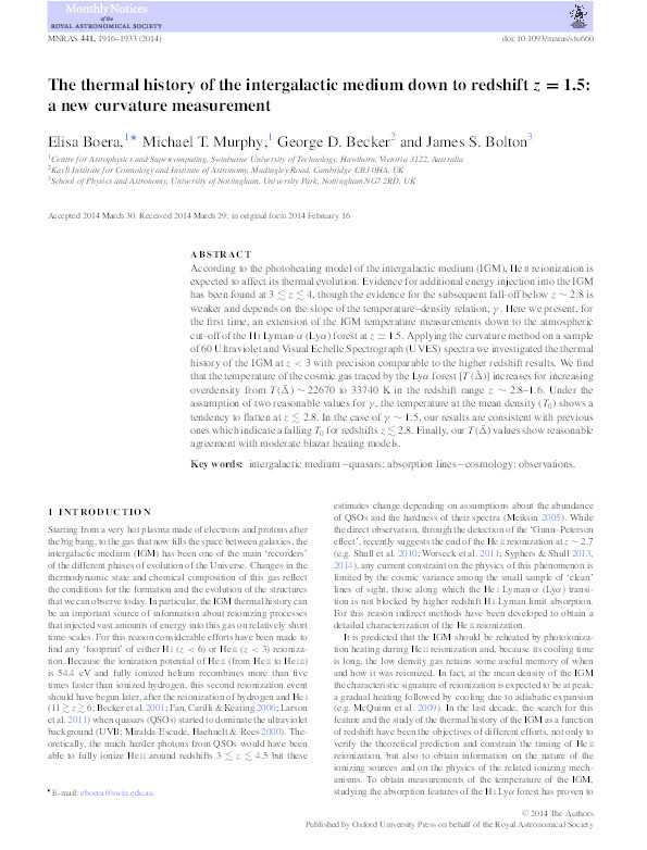 The thermal history of the intergalactic medium down to redshift z=1.5: a new curvature measurement Thumbnail