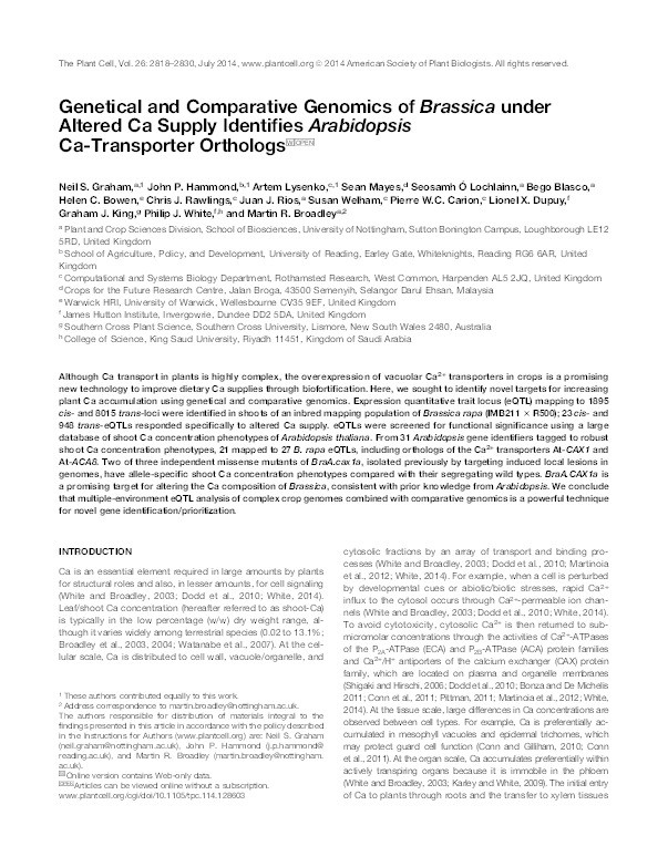 Genetical and comparative genomics of Brassica under altered Ca supply identifies Arabidopsis Ca-transporter orthologs Thumbnail