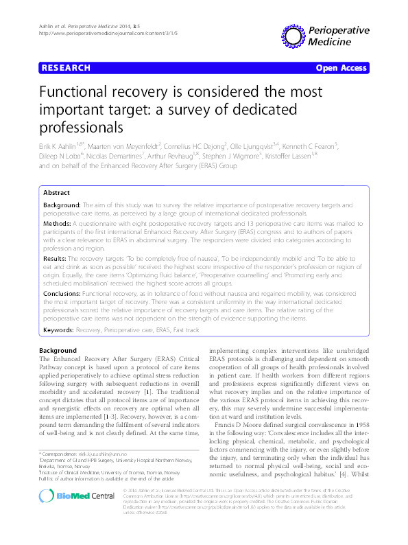 Functional recovery is considered the most important target: a survey of dedicated professionals Thumbnail