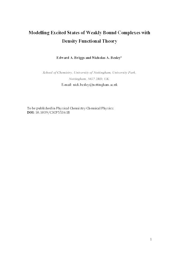 Modelling excited states of weakly bound complexes with density functional theory Thumbnail