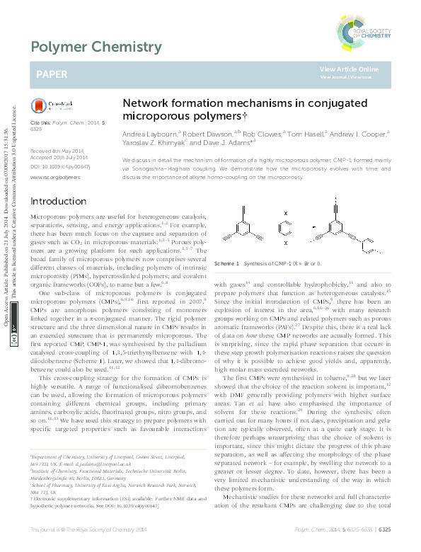 Network formation mechanisms in conjugated microporous polymers Thumbnail
