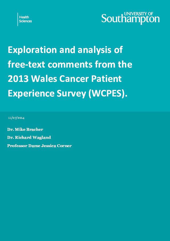 Exploration and analysis of free-text comments from the 2013 Wales Cancer Patient Experience Survey (WCPES) Thumbnail