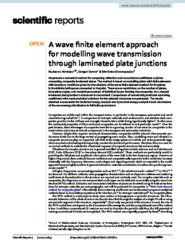 A wave finite element approach for modelling wave transmission through laminated plate junctions Thumbnail
