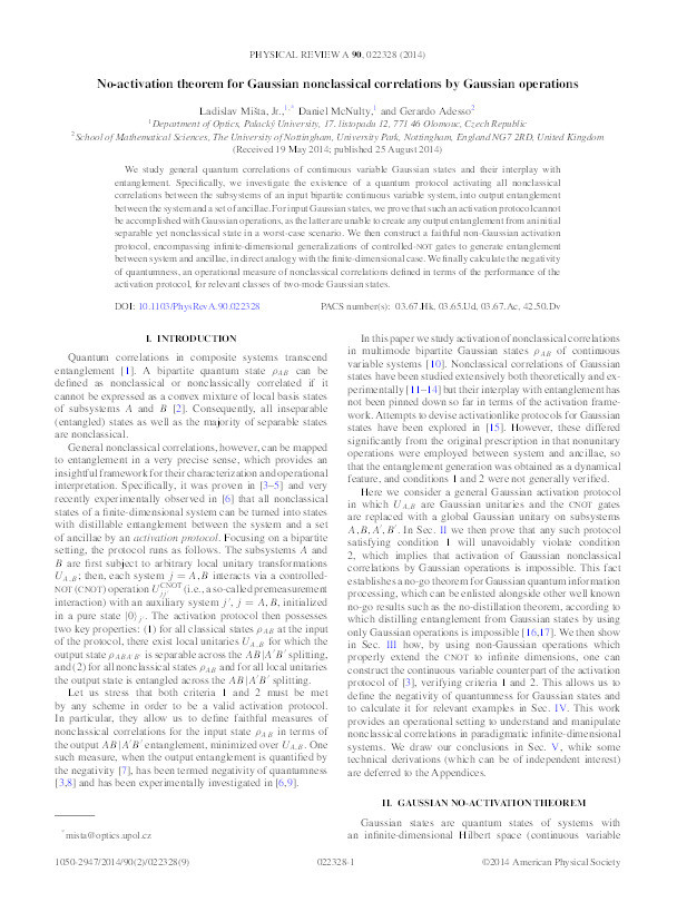 No-activation theorem for Gaussian nonclassical correlations by Gaussian operations Thumbnail