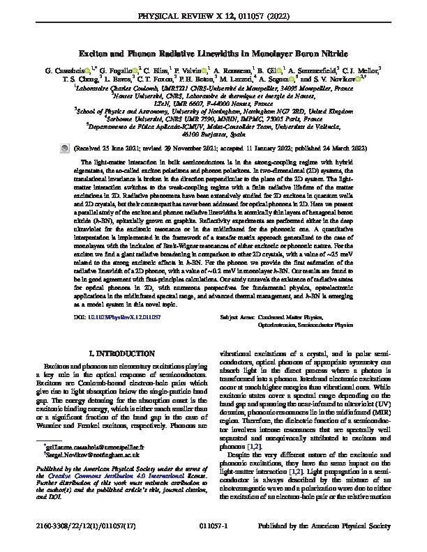Exciton and Phonon Radiative Linewidths in Monolayer Boron Nitride Thumbnail