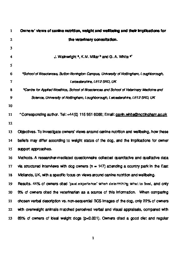 Owners’ views of canine nutrition, weight and wellbeing and their implications for the veterinary consultation Thumbnail