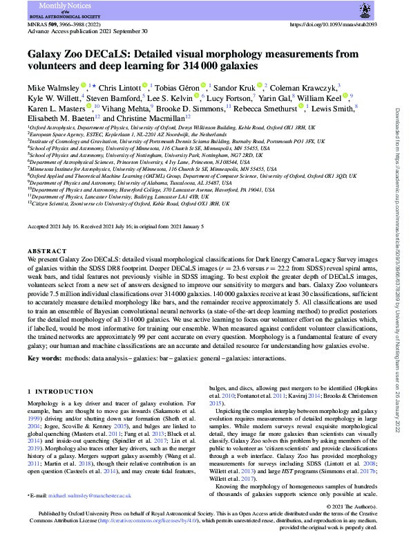 Galaxy Zoo DECaLS: Detailed visual morphology measurements from volunteers and deep learning for 314 000 galaxies Thumbnail