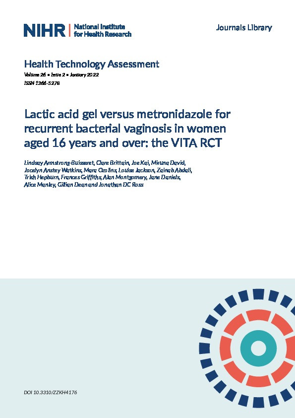 Lactic acid gel versus metronidazole for recurrent bacterial vaginosis in women aged 16 years and over: the VITA RCT Thumbnail